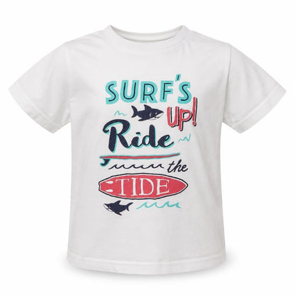 Primark Boys White   Basic T-Shirt Size 3-4 Years  - Surfs Up Ride the Tide