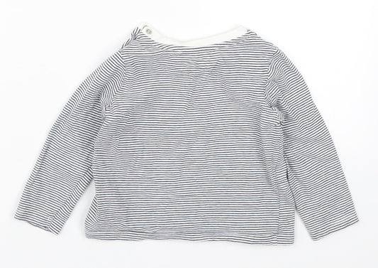 Fred & Flo Boys Blue Striped  Basic T-Shirt Size 12-18 Months