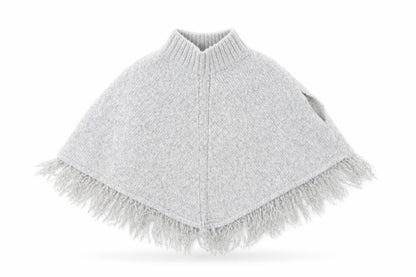 Front view of Young Dimension girls’ grey knit cape jumper, size 18-24, months