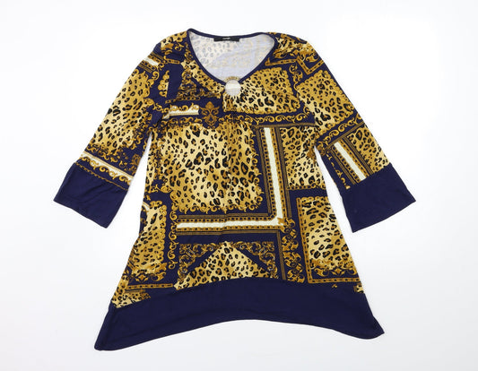 George Womens Blue Animal Print  Basic Blouse Size 8
