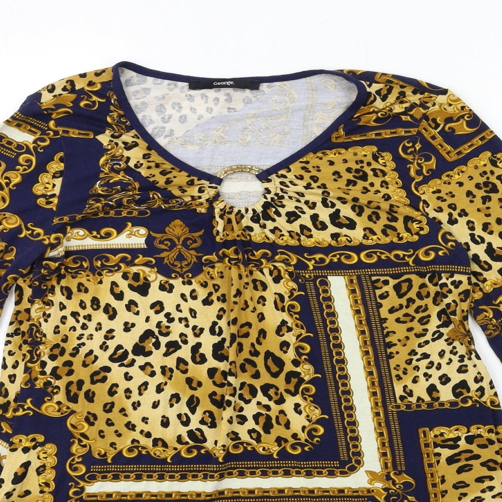 George Womens Blue Animal Print  Basic Blouse Size 8