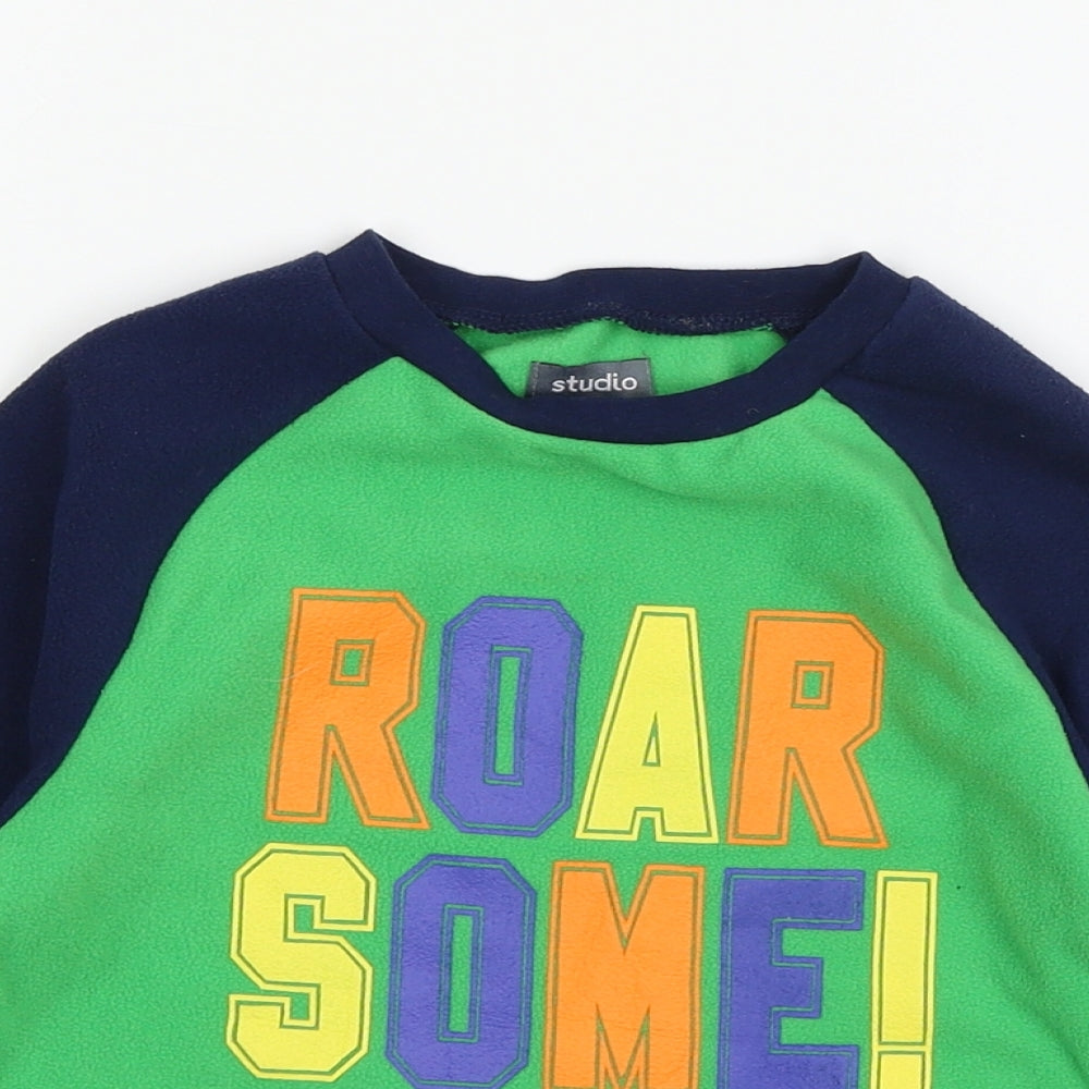 Studio Boys Green Solid Fleece  Pyjama Top Size 4-5 Years  - Roarsome