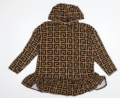 AX Paris Womens Brown Geometric Jersey Pullover Hoodie Size S