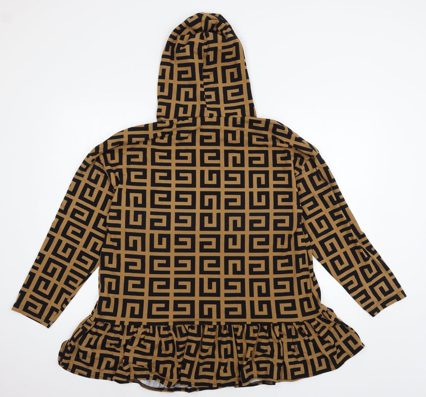 AX Paris Womens Brown Geometric Jersey Pullover Hoodie Size S