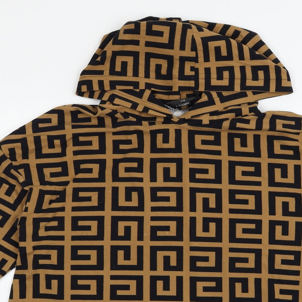 AX Paris Womens Brown Geometric Jersey Pullover Hoodie Size S