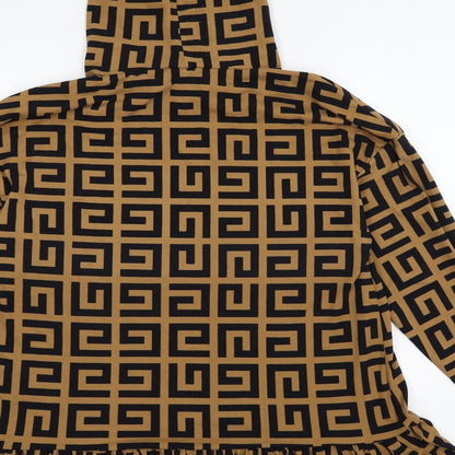 AX Paris Womens Brown Geometric Jersey Pullover Hoodie Size S
