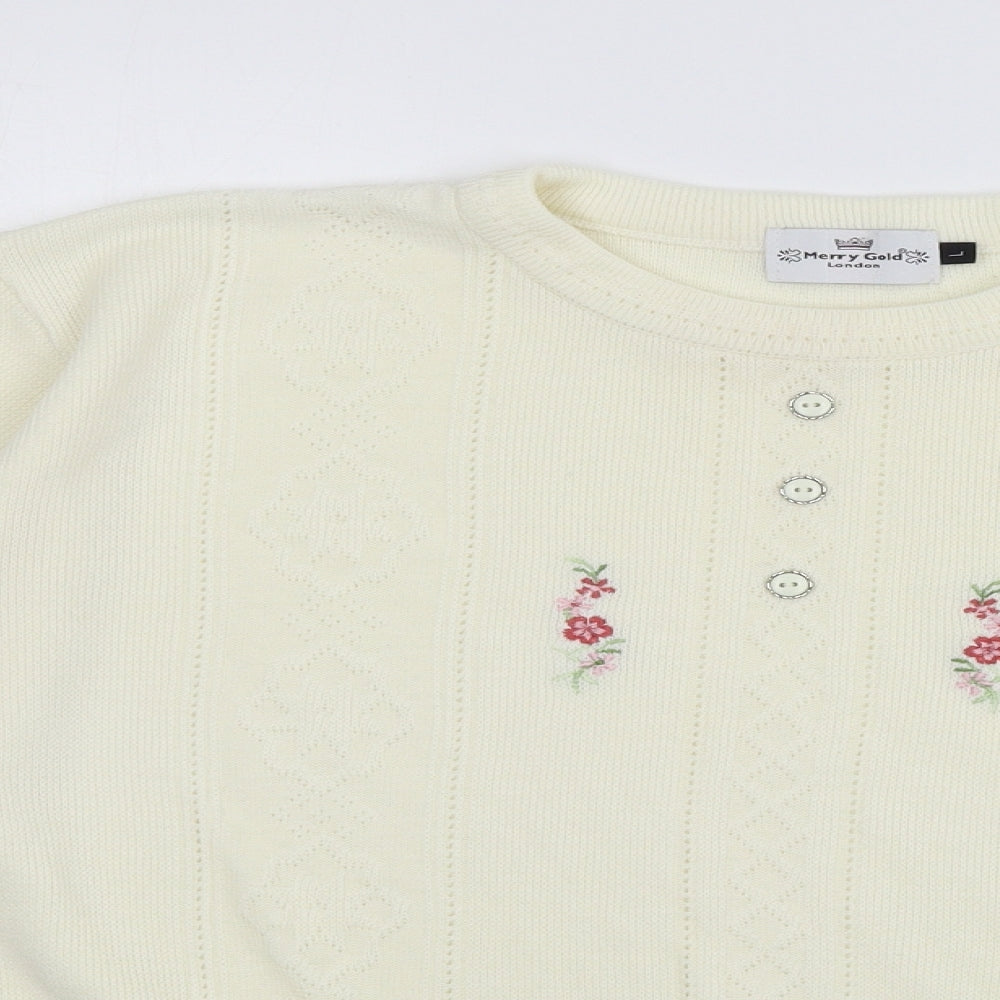 Womens UK Size L Merry Gold Ivory Pullover Jumper