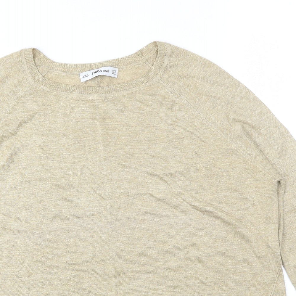 Womens UK Size S Zara Gold Basic T-Shirt