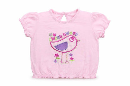 Front view of F&F girls’ pink basic t-shirt, size 12-18, months