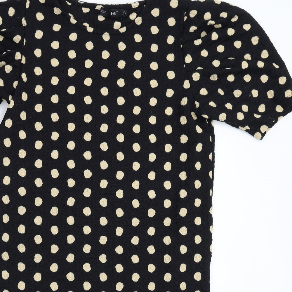 F&F Womens Black Polka Dot  T-Shirt Dress  Size 8