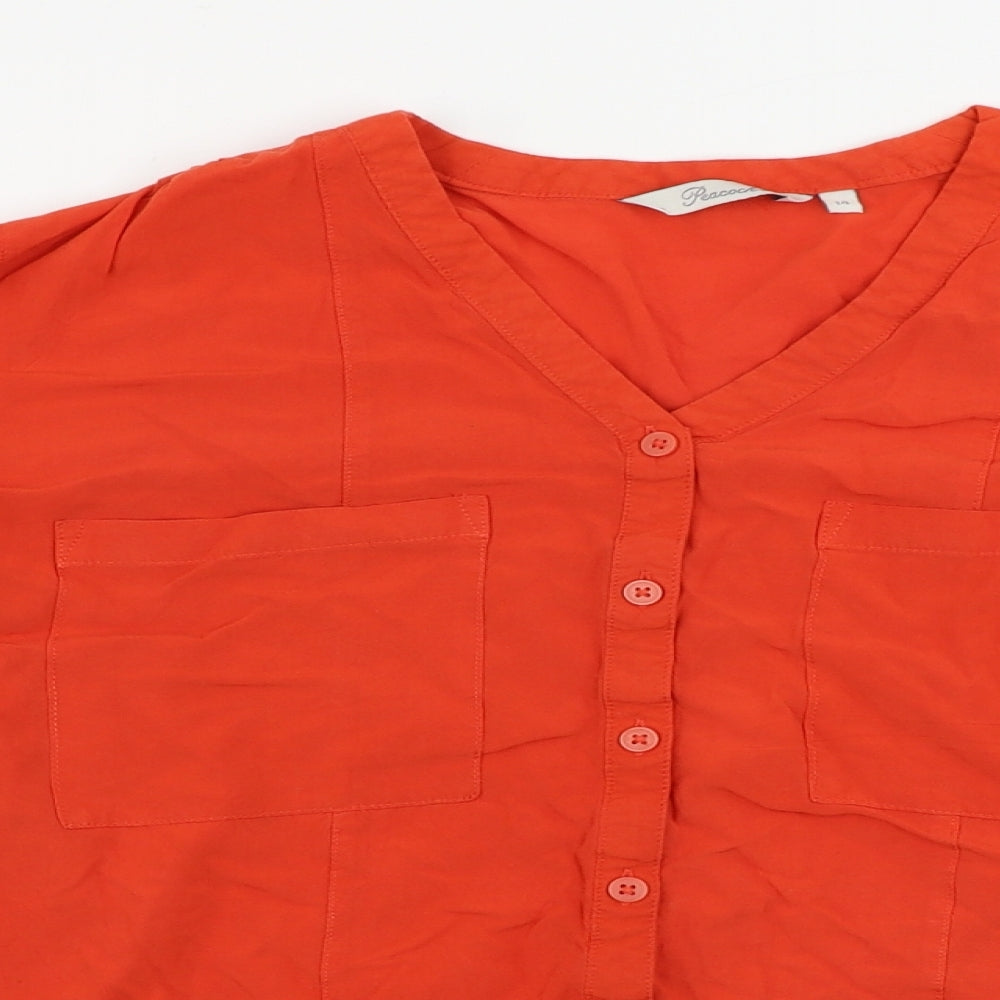 Womens UK Size 14 Peacocks Red Basic Button-Up