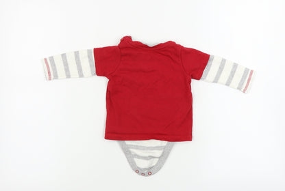 George  Boys Red Striped  Babygrow One-Piece Size 6-9 Months