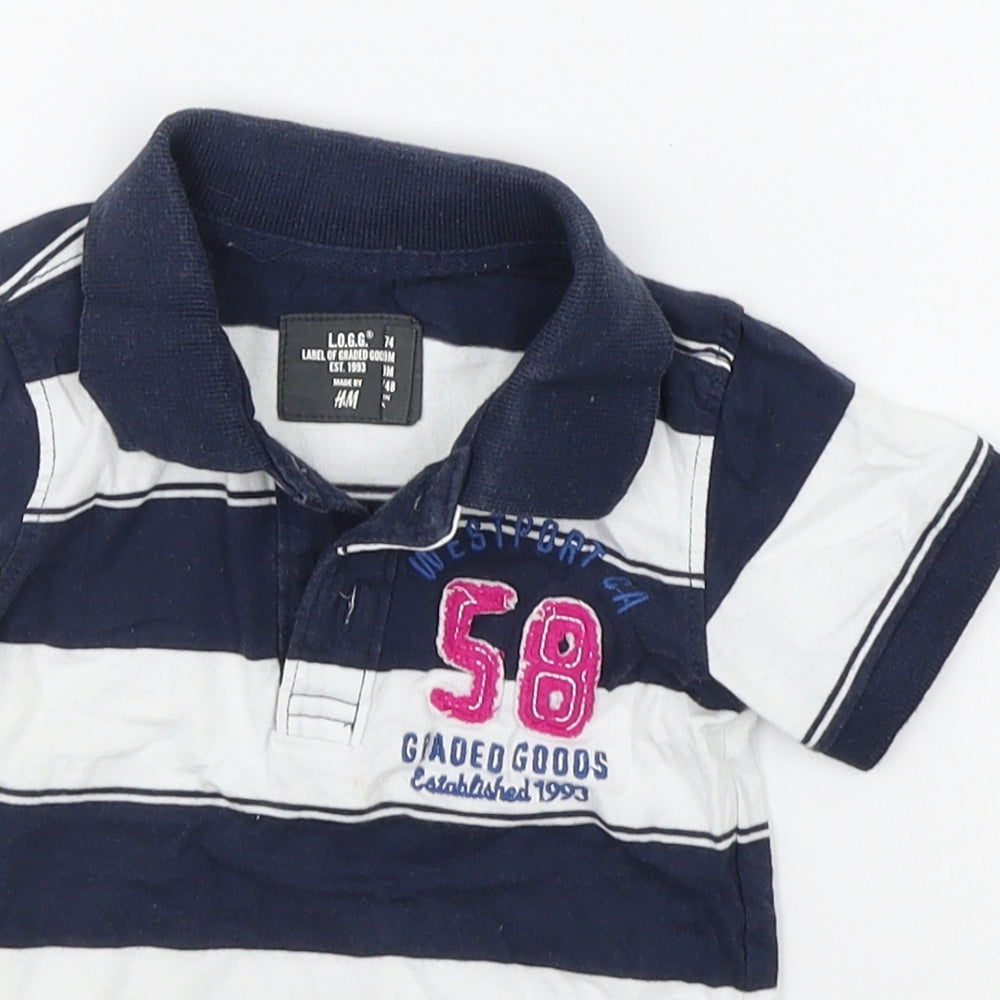 H&M Boys Blue Striped  Basic Polo Size 9-12 Months