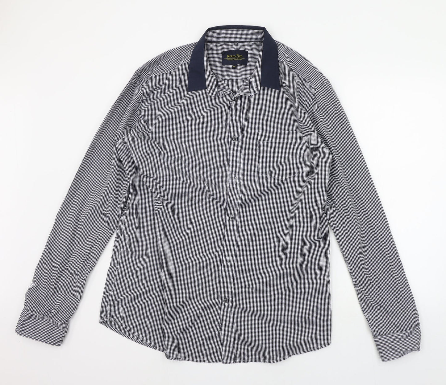 Retro Fire Mens Blue Check   Button-Up Size XL