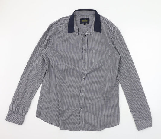 Retro Fire Mens Blue Check   Button-Up Size XL