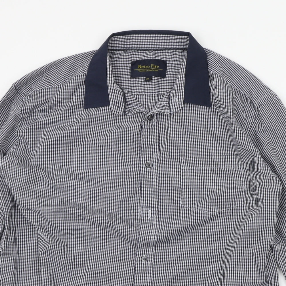 Retro Fire Mens Blue Check   Button-Up Size XL