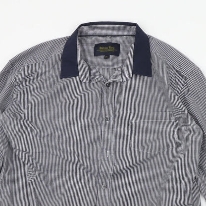 Retro Fire Mens Blue Check   Button-Up Size XL