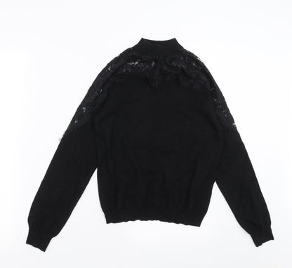 Primark Womens Black  Knit Pullover Jumper Size XS  - lace neckline detail