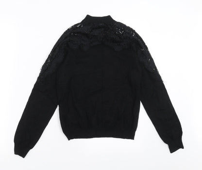 Primark Womens Black  Knit Pullover Jumper Size XS  - lace neckline detail