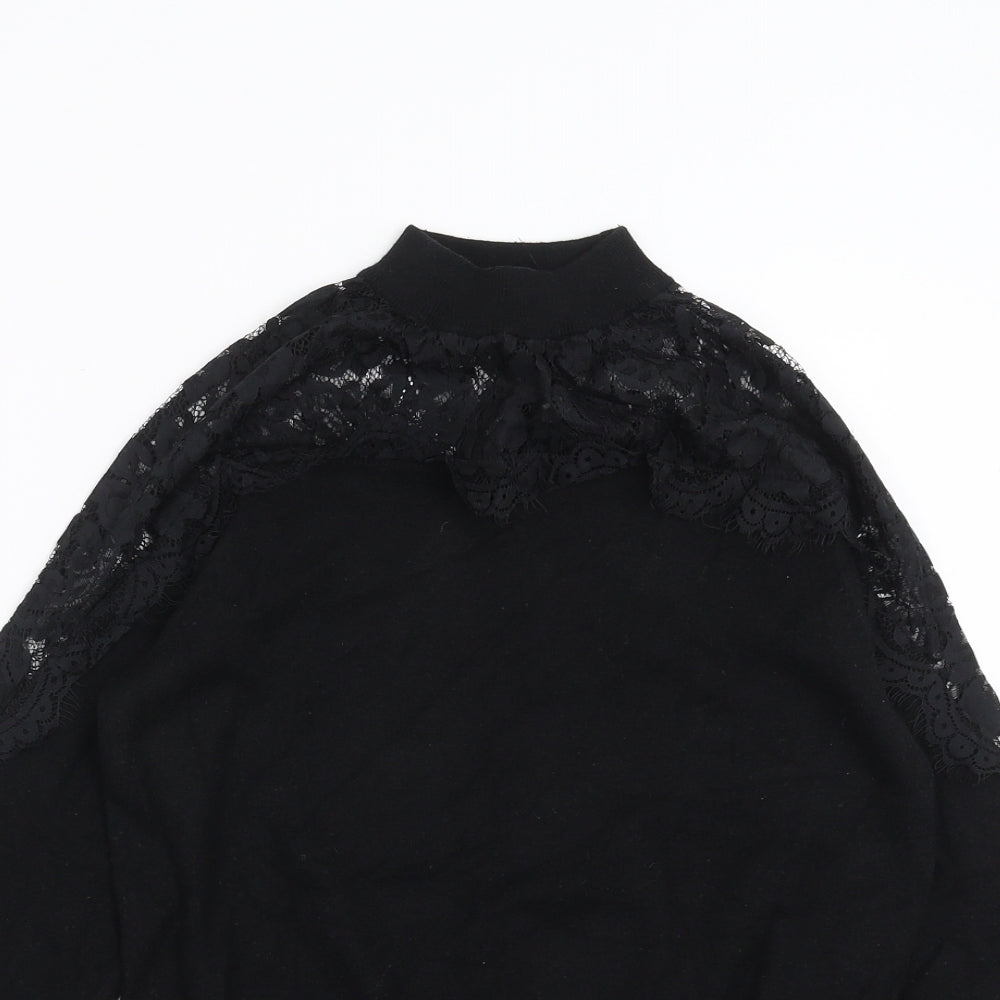 Primark Womens Black  Knit Pullover Jumper Size XS  - lace neckline detail