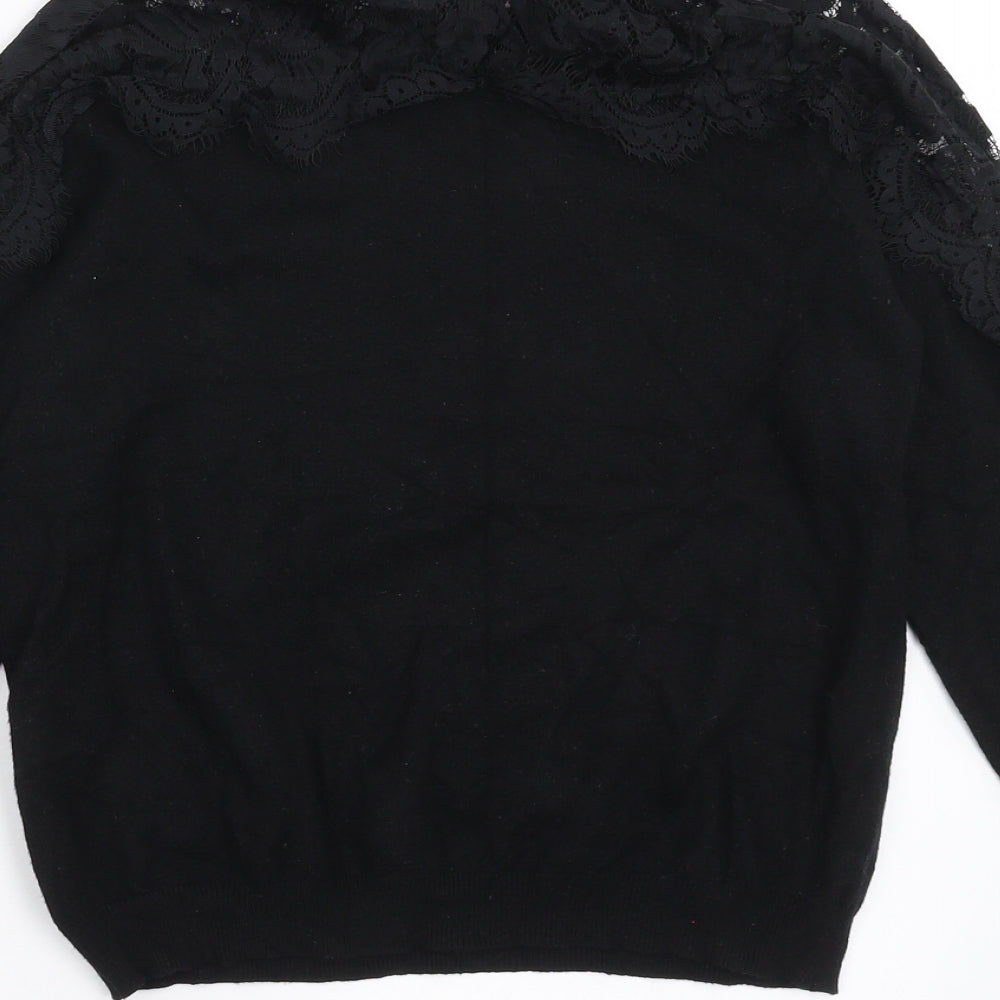 Primark Womens Black  Knit Pullover Jumper Size XS  - lace neckline detail