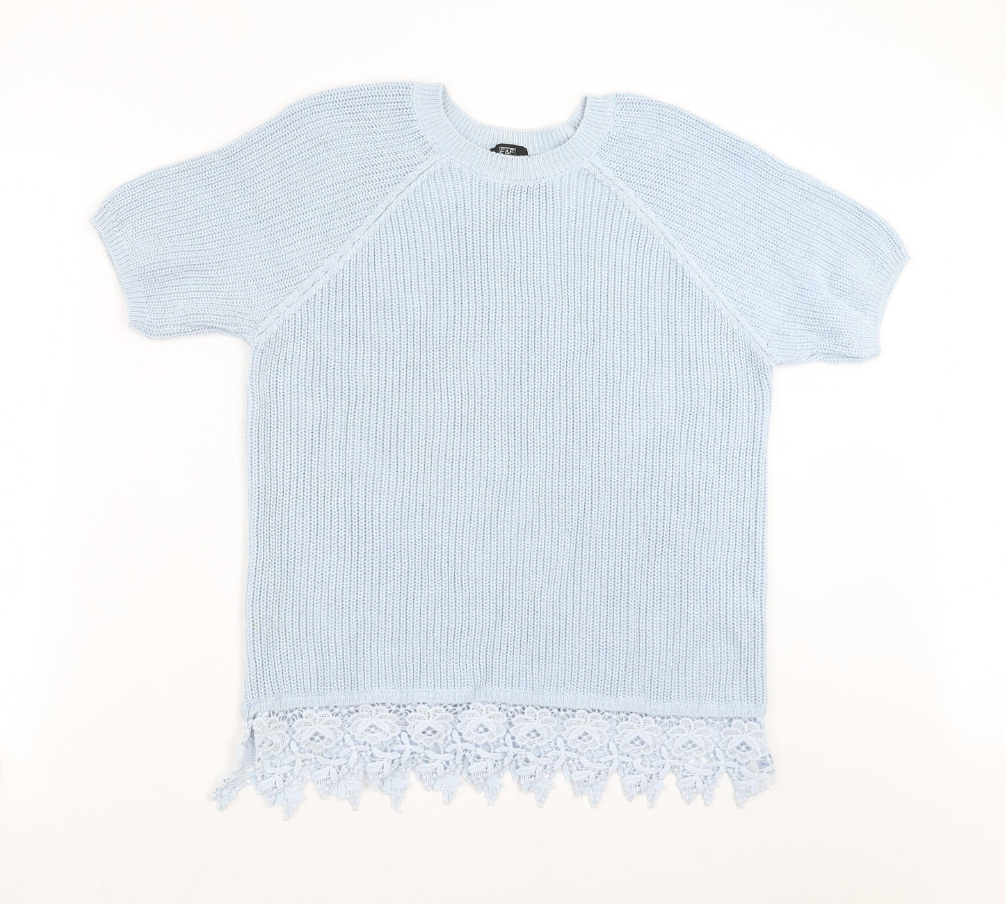 F&F Womens Blue  Knit Pullover Jumper Size 12  - crochet hem