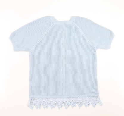 F&F Womens Blue  Knit Pullover Jumper Size 12  - crochet hem