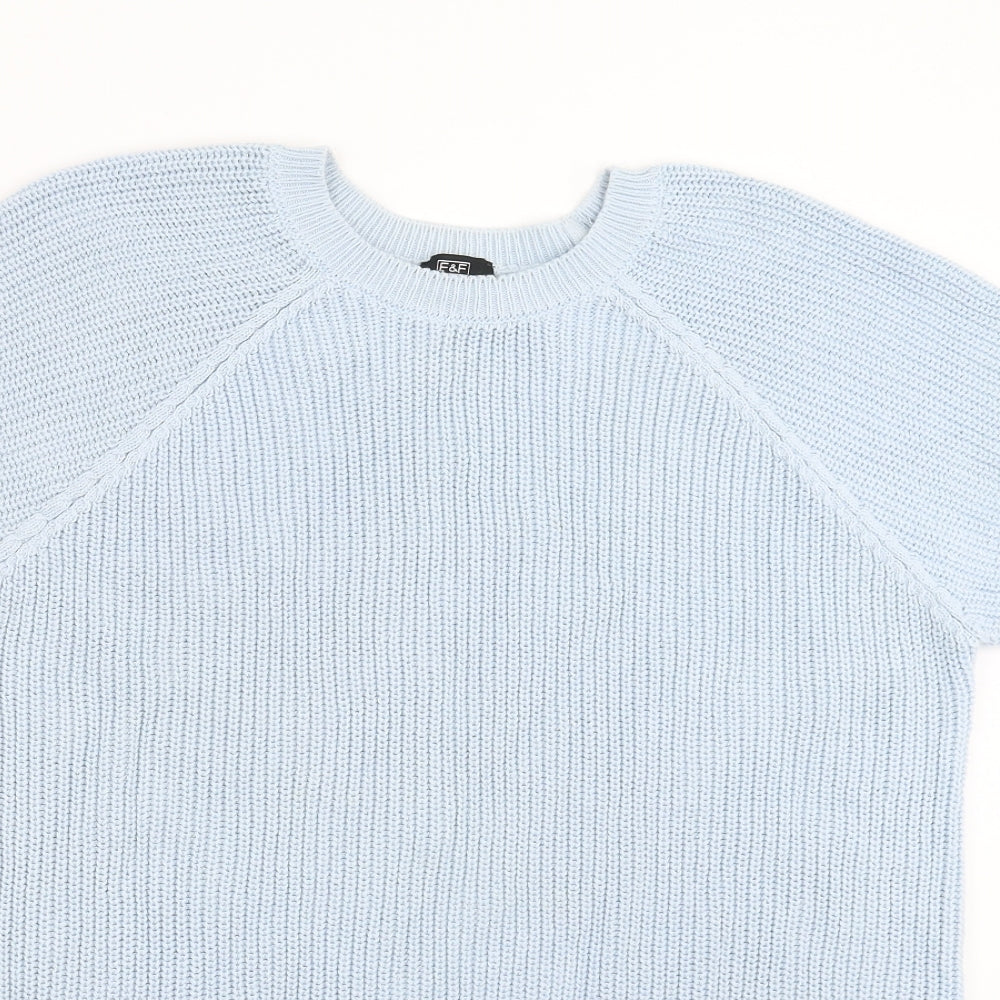 F&F Womens Blue  Knit Pullover Jumper Size 12  - crochet hem