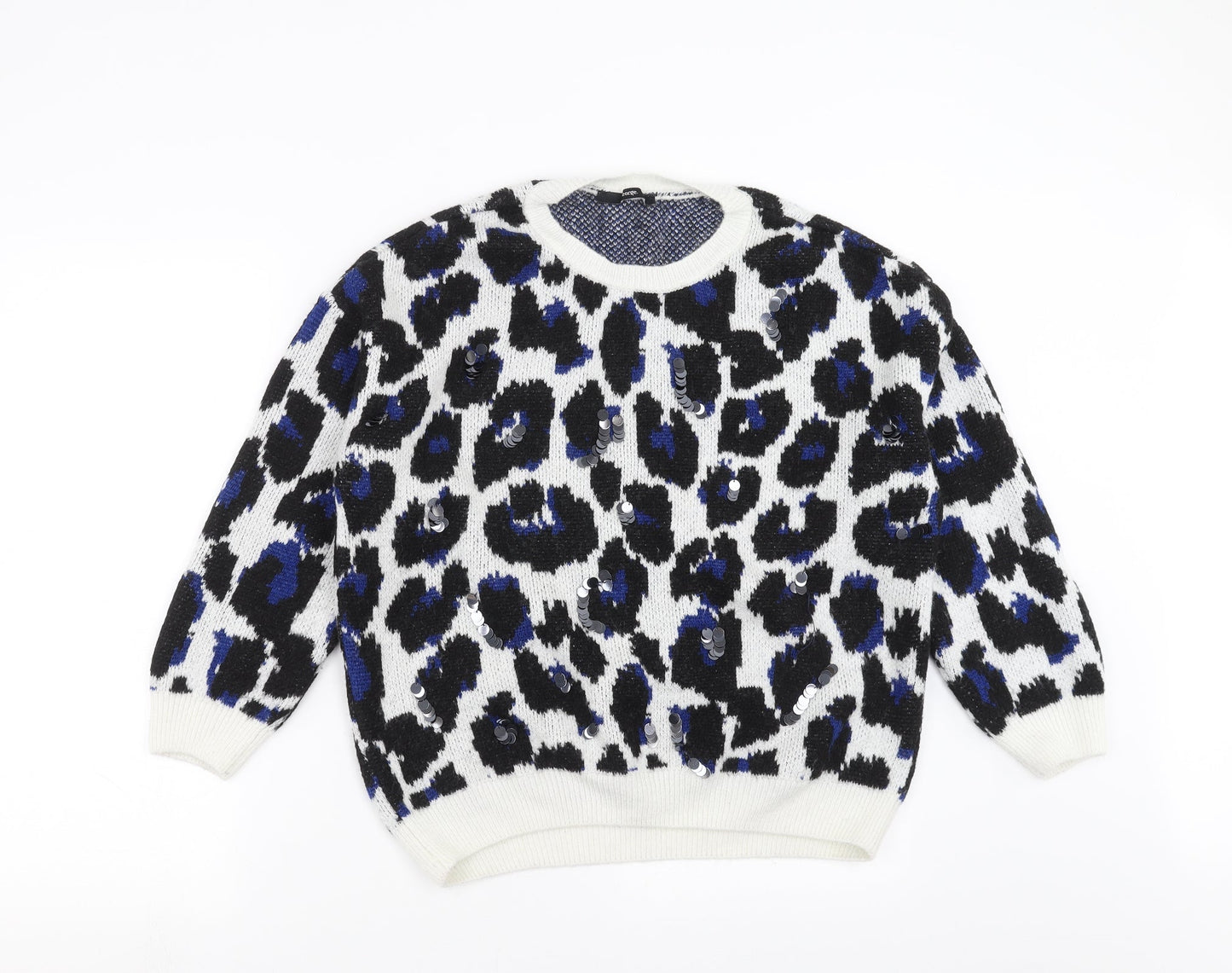 George Womens White Geometric Knit Pullover Jumper Size L  - sequins