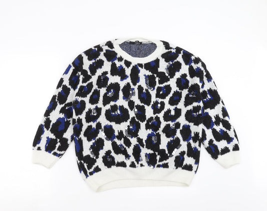 George Womens White Geometric Knit Pullover Jumper Size L  - sequins
