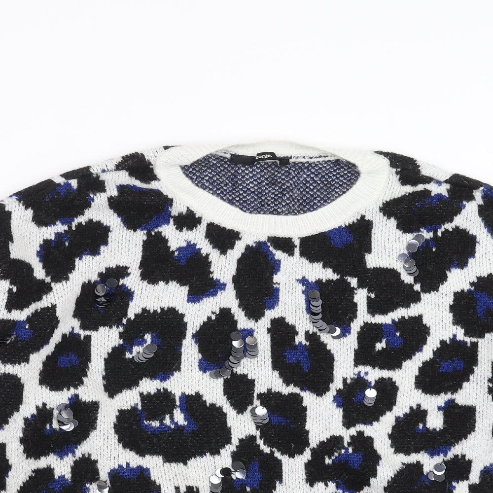 George Womens White Geometric Knit Pullover Jumper Size L  - sequins