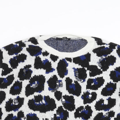 George Womens White Geometric Knit Pullover Jumper Size L  - sequins