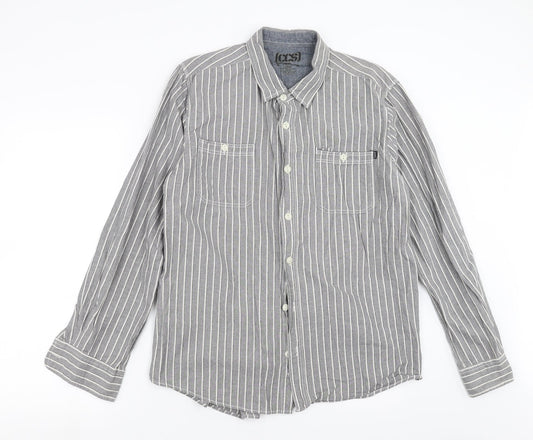 Mens UK Size L CCS Grey  Button-Up Long Sleeve Casual Shirt