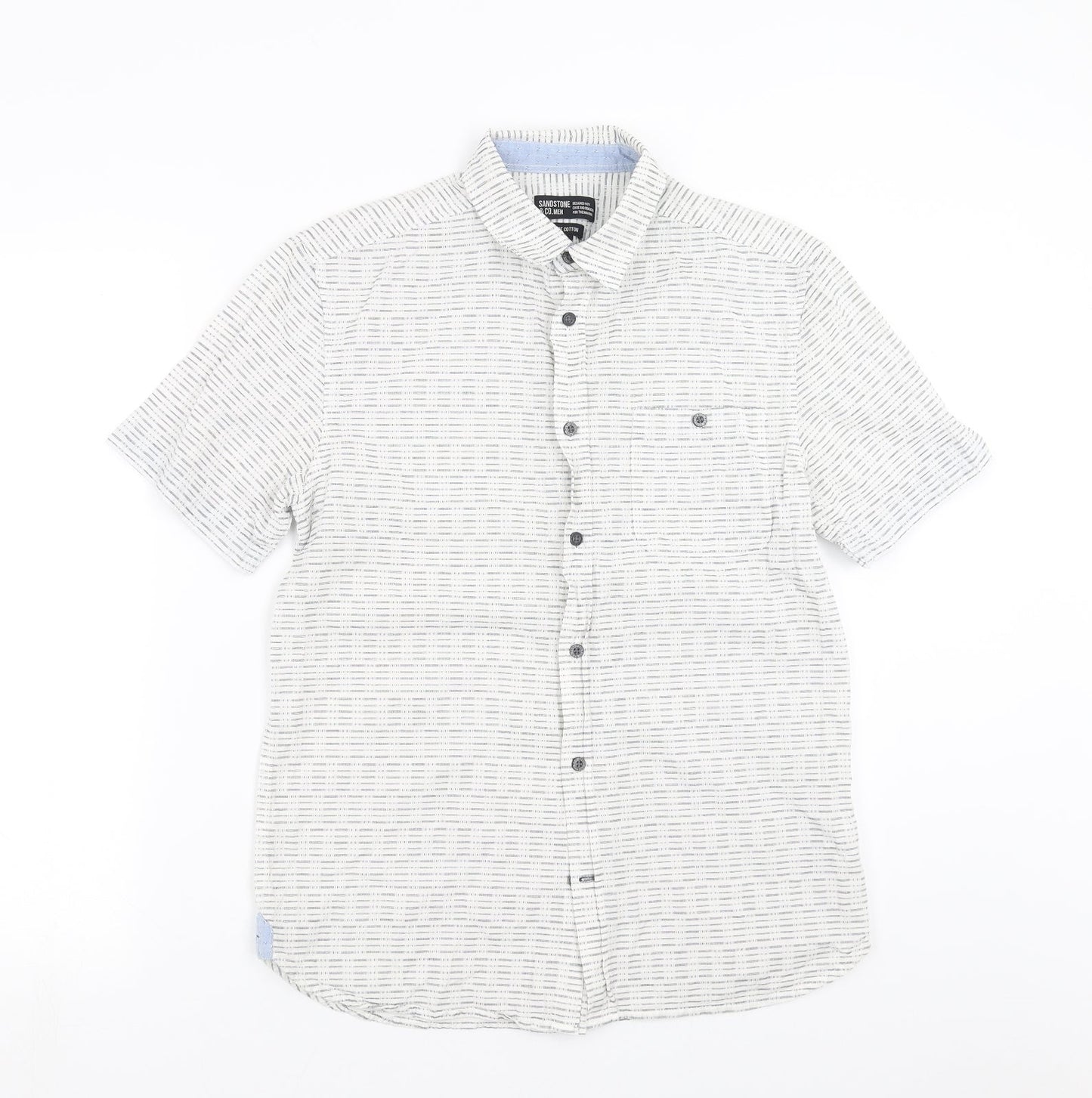 SANDSTONE Mens White Striped   Button-Up Size S