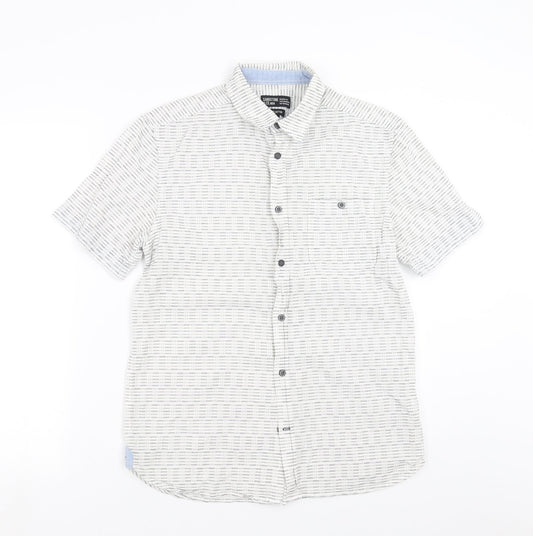 SANDSTONE Mens White Striped   Button-Up Size S