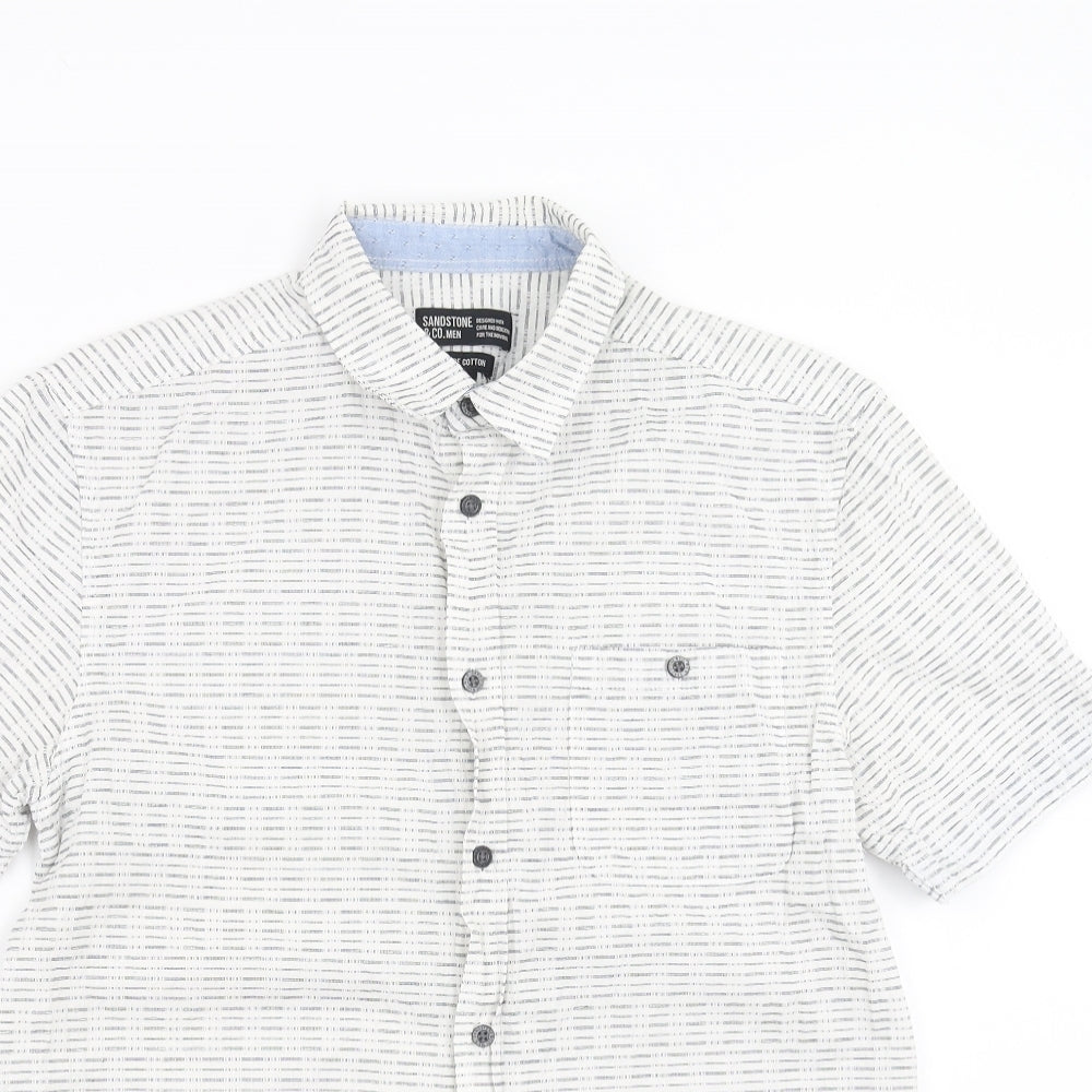 SANDSTONE Mens White Striped   Button-Up Size S