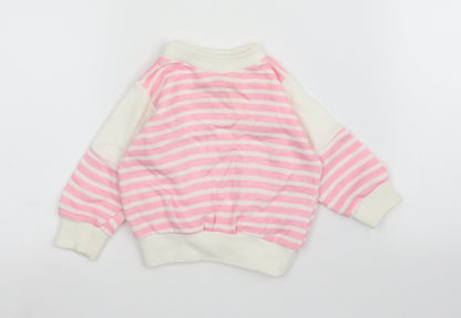 Preworn Girls Pink Striped  Pullover Jumper Size 3-6 Months