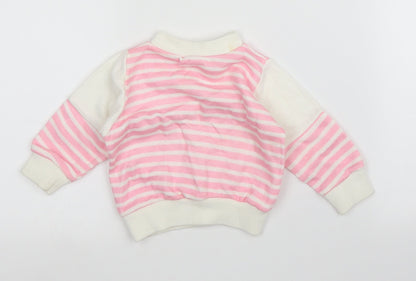 Preworn Girls Pink Striped  Pullover Jumper Size 3-6 Months