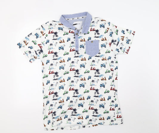 Mens UK Size L code White  Button-Up Short Sleeve Casual Shirt