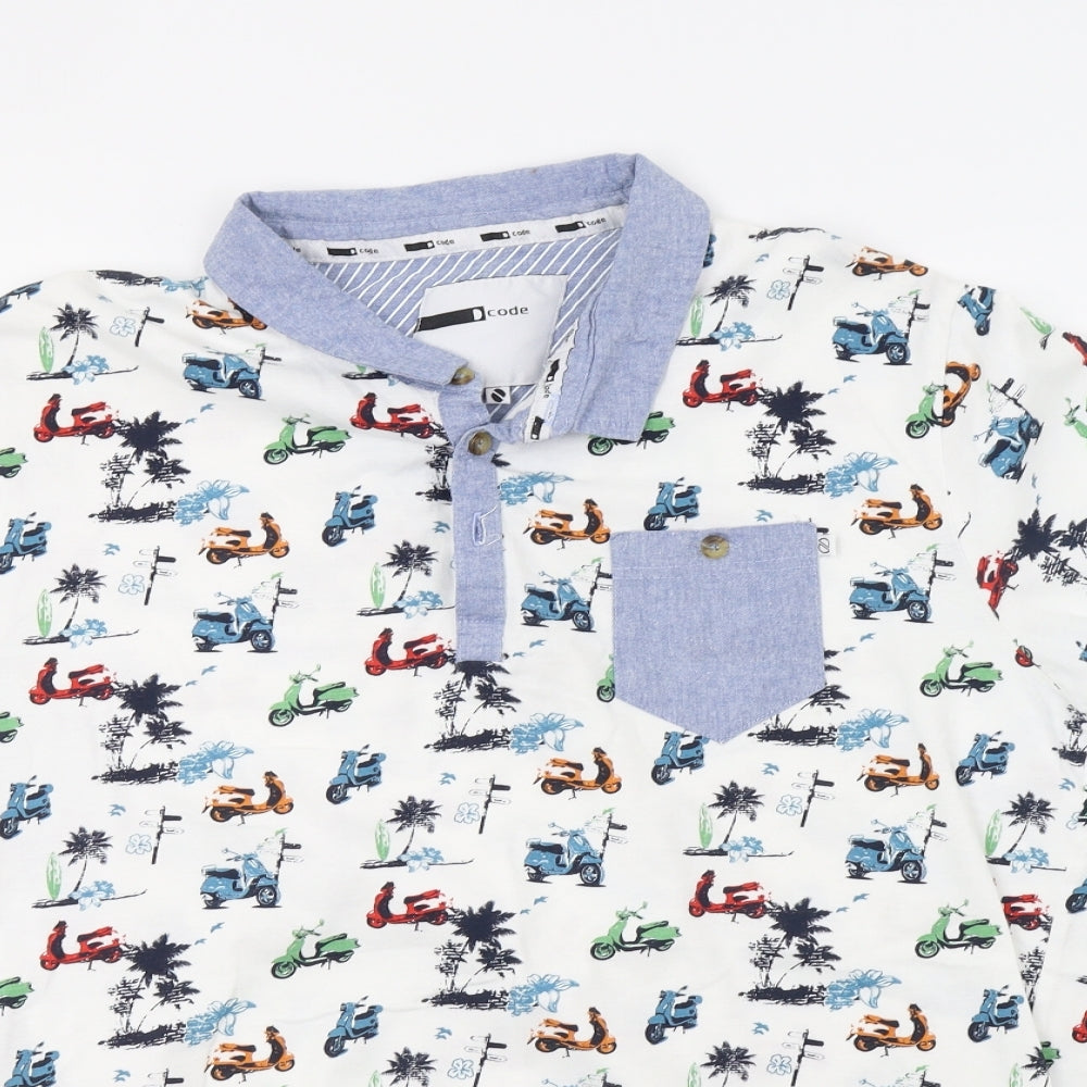 Mens UK Size L code White  Button-Up Short Sleeve Casual Shirt