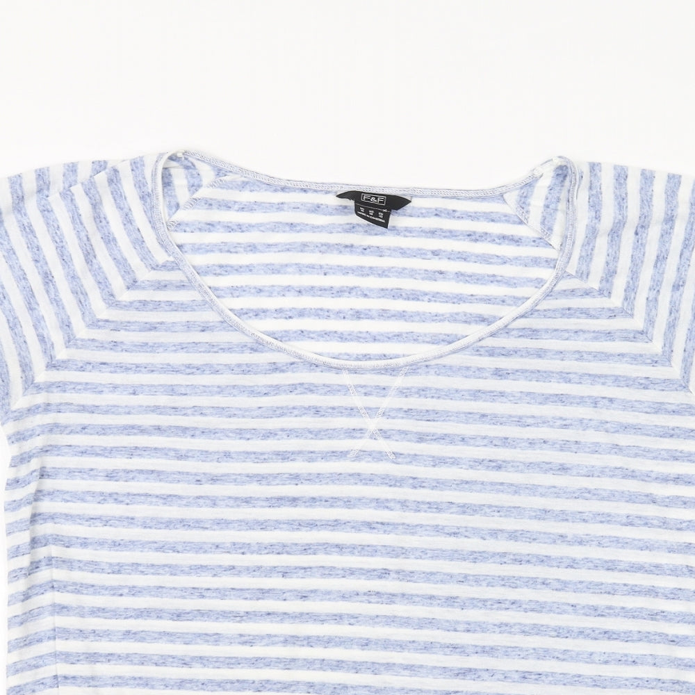 F&F Womens White Striped  Basic T-Shirt Size 14