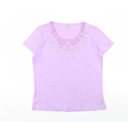 Womens UK Size L TEXT Purple Basic Blouse