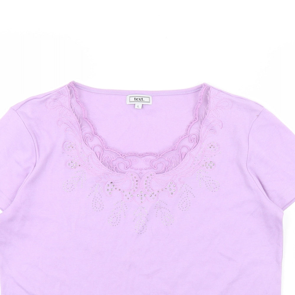 Womens UK Size L TEXT Purple Basic Blouse