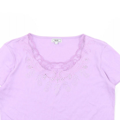 Womens UK Size L TEXT Purple Basic Blouse