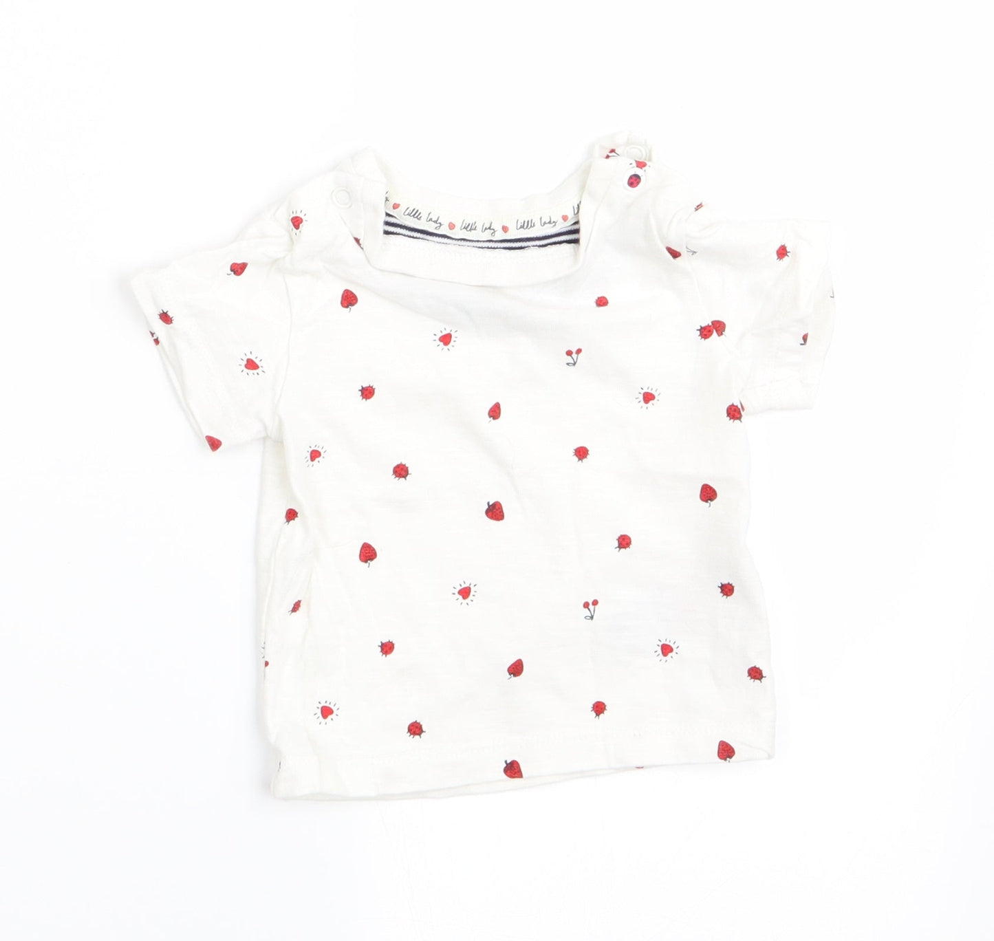 Mothercare Girls White Polka Dot  Basic T-Shirt Size 0-3 Months  - Heart Strawberry Ladybird print