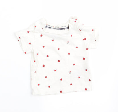 Mothercare Girls White Polka Dot  Basic T-Shirt Size 0-3 Months  - Heart Strawberry Ladybird print