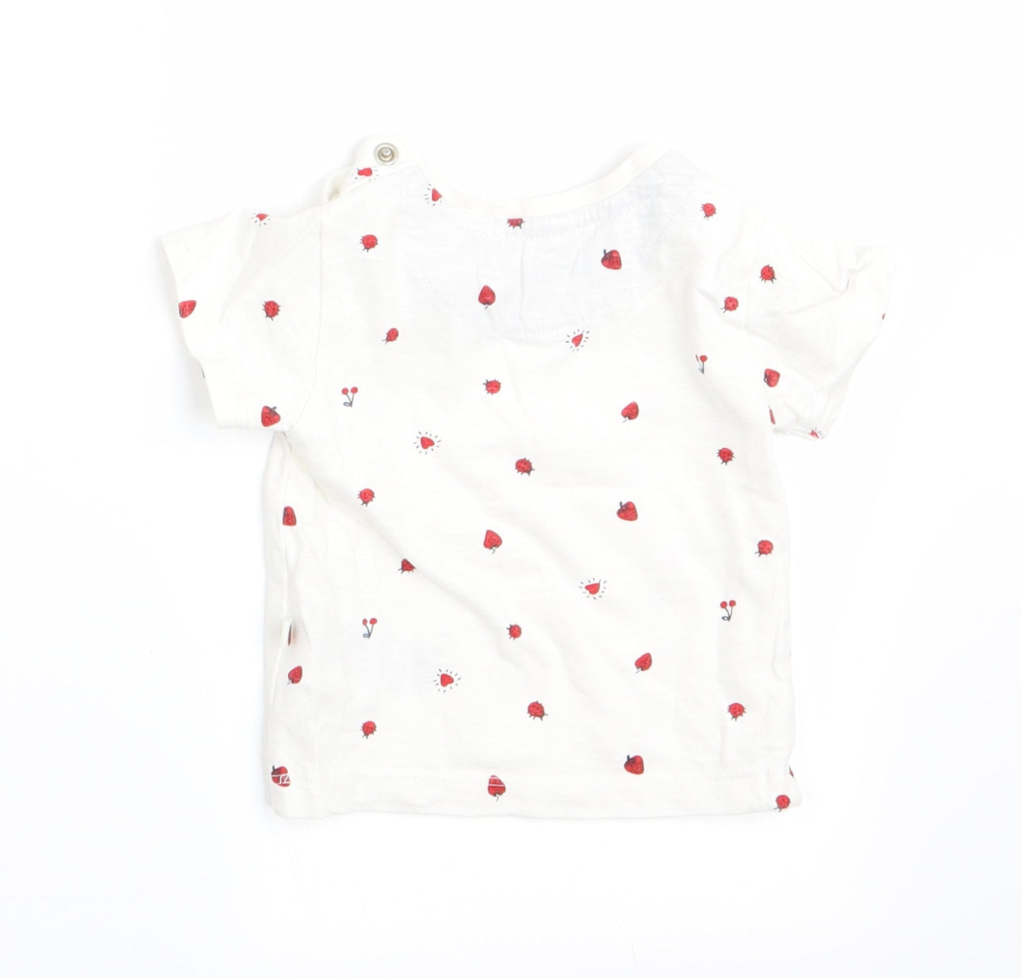 Mothercare Girls White Polka Dot  Basic T-Shirt Size 0-3 Months  - Heart Strawberry Ladybird print