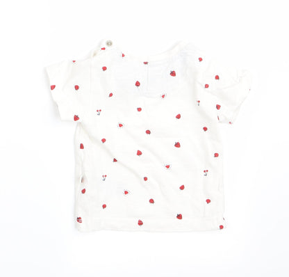 Mothercare Girls White Polka Dot  Basic T-Shirt Size 0-3 Months  - Heart Strawberry Ladybird print