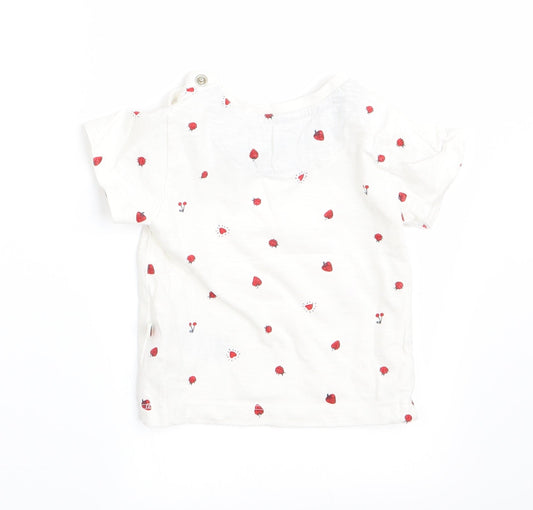 Mothercare Girls White Polka Dot  Basic T-Shirt Size 0-3 Months  - Heart Strawberry Ladybird print