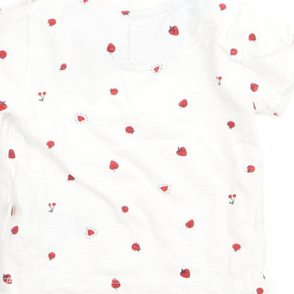 Mothercare Girls White Polka Dot  Basic T-Shirt Size 0-3 Months  - Heart Strawberry Ladybird print